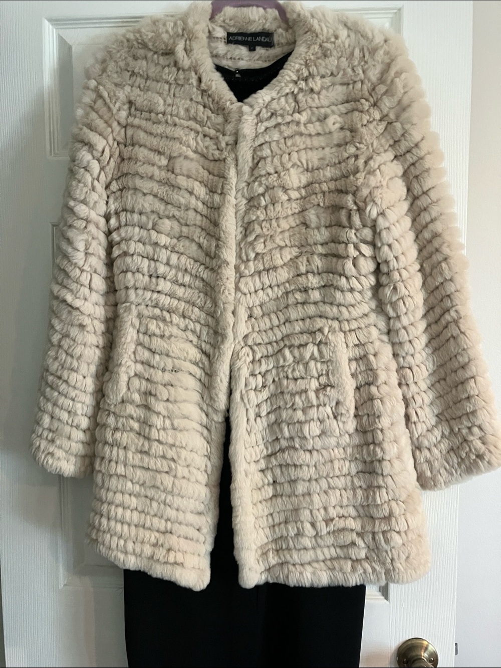 Adrienne Landau Cream Textured 100% rabbit Fur Teddy Coat